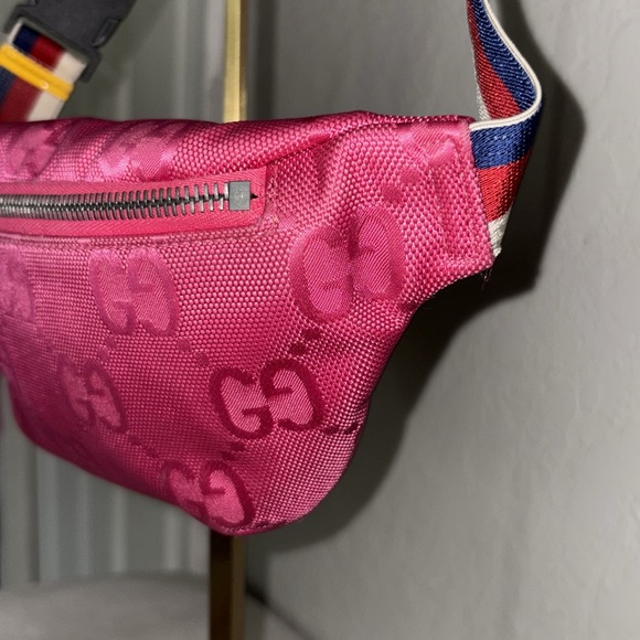 GUCCI SYLVIE SIGNATURE PINK GG FANNY PACK BELT BAG GIRLS WEB STRIPE WAIST STRAP - Picture 7 of 15